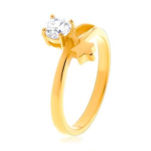 Ocelový prsten zlaté barvy, hvězda a kulatý čirý zirkon - Velikost: 49
