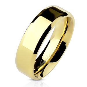 Ocelový prsten zlaté barvy, jemnější zkosené hrany, 6 mm - Velikost: 65