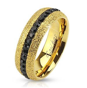 Ocelový prsten zlaté barvy, třpytivý, se zirkonovým pásem, 6 mm - Velikost: 57