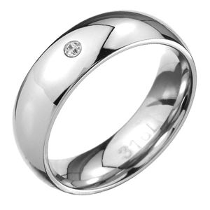 Ocelový prsten - zrcadlově lesklý oblý povrch, čirý zirkonek - Velikost: 65