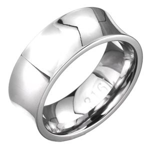 Ocelový prsten - zrcadlově lesklý s prohlubní, stříbrný - Velikost: 62