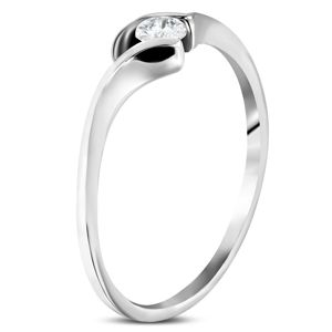 Ocelový zásnubní prsten - tenká zahnutá ramena, kulatý čirý zirkon - Velikost: 60