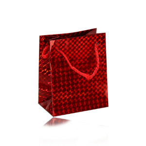 Papírová dárková taštička holografická - červená barva, hladký lesklý povrch