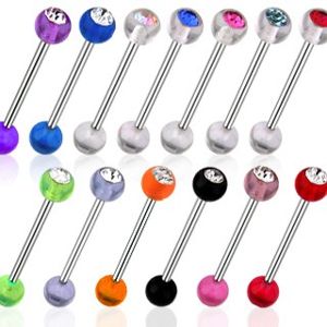 Piercing činka - UV kulička se zirkonem - Barva piercing: Čirá, Barva zirkonu: Růžová - P