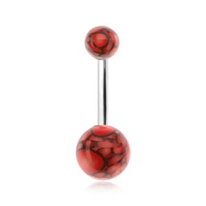 Piercing do bříška, akrylové kuličky s motivem červených bublinek