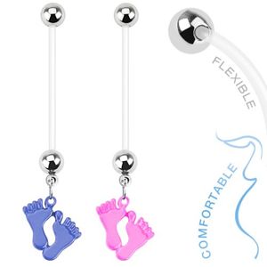 Piercing do bříška z bioflexu - barevné dětské nožičky - Barva piercing: Růžová