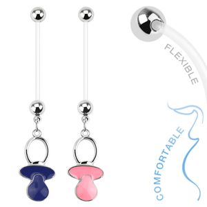 Piercing do bříška z bioflexu pro těhotné ženy, barevný dudlík - Barva piercing: Modrá