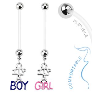 Piercing do bříška z bioflexu pro těhotné ženy, "IT'S A BOY", "IT'S A GIRL" - Barva piercing: Modrá