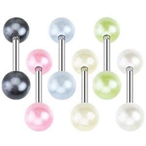 Piercing do jazyka z oceli - barevné perleťové kuličky - Barva piercing: Světlá Modrá
