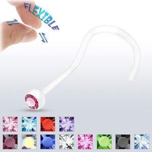 Piercing do nosu BioFlex - čirý se zirkonem - Barva zirkonu: Růžová - P