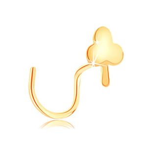Piercing do nosu ve žlutém 14K zlatě - malý plochý stromek, zahnutý tvar
