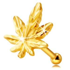 Piercing do nosu z 9K žlutého zlata - kontura marihuanového listu, drobné žilky