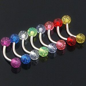 Piercing do obočí - barevné flitrované kuličky - Barva piercing: Neonová - Zelená