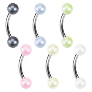 Piercing do obočí - dvě barevné perličky - Rozměr: 1,2 mm x 9 mm x 3 mm, Barva piercing: Bílá