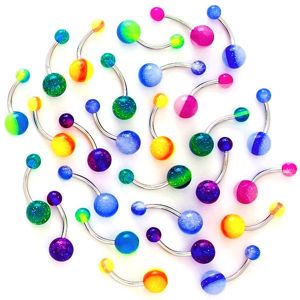 Piercing do pupíku - dvoubarevná třpytivá kulička - Barva piercing: Modrá - světlezelená