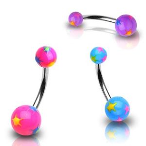 Piercing do pupíku různobarevné hvězdičky - Barva piercing: Fialová