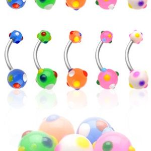 Piercing do pupíku vícebarevné tečky - Barva piercing: Růžová