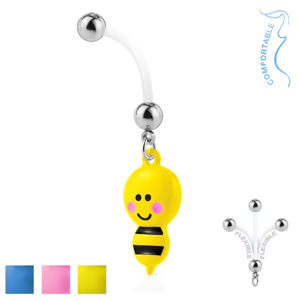 Piercing do pupíku z bioflexu - ocelové kuličky, včelka se žihadlem - Barva piercing: Růžová