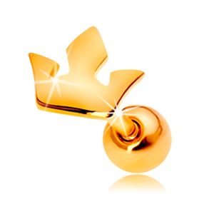 Piercing do ucha ze žlutého 14K zlata - malá trojcípá korunka