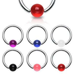 Piercing - kroužek, barevná UV kulička - Rozměr: 1,2 mm x 10 mm x 4x4 mm, Barva piercing: Fialová