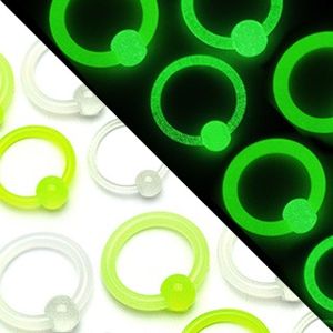 Piercing kroužek - kulička svítící ve tmě - Rozměr: 2,4 mm x 12 mm x 7 mm, Barva piercing: Neonová - Zelená