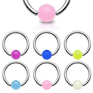Piercing - kroužek, zářící kulička - Rozměr: 1,2 mm x 10 mm x 4x4 mm, Barva piercing: Neonová - Zelená