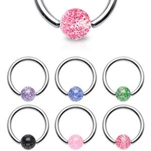 Piercing - ocelový kroužek, třpytivá kulička - Rozměr: 1,6 mm x 12 mm x 5x5 mm, Barva piercing: Růžová