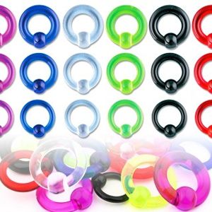 Piercing UV kroužek s kuličkou - Rozměr: 2 mm x 12 mm x 5 mm, Barva piercing: Oranžová - Růžová - Modrá - Neonová