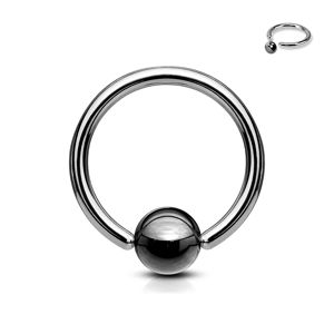 Piercing z oceli 316L - kroužek s tmavě šedou kuličkou - Rozměr: 1 mm x 10 mm x 3 mm