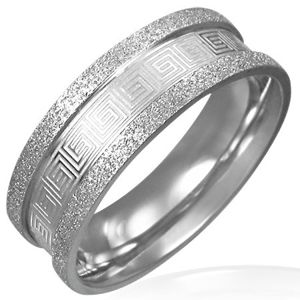 Pískovaný ocelový prsten - řecký klíč - Velikost: 57