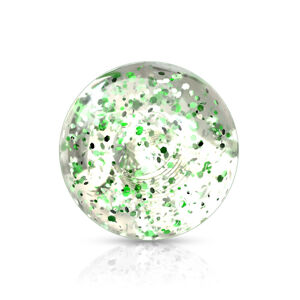 Plastová průhledná kulička na piercing se zelenými flitry, 5 mm, sada 10 ks