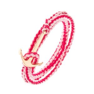 Pletený náramek na obtočení okolo ruky, růžová barva, lesklá lodní kotva