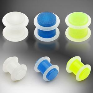 Plug do ucha UV svítící ve tmě, 2 O gumičky - Tloušťka : 14 mm, Barva piercing: Modrá