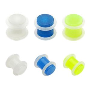 Plug do ucha z akrylu - průhledný s gumičkami - Tloušťka : 4 mm, Barva piercing: Modrá