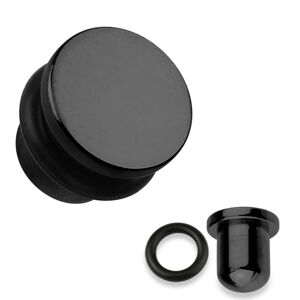 Plug do ucha z oceli 316L v černé barvě, černá gumička, různé tloušťky - Tloušťka : 1.6 mm
