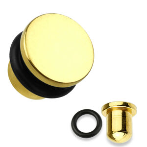 Plug do ucha z oceli 316L ve zlaté barvě, černá gumička, různé tloušťky - Tloušťka : 1.6 mm