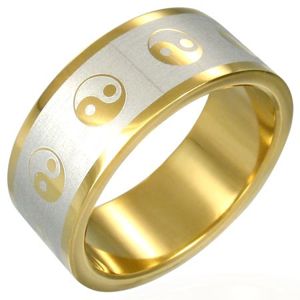 Pozlacený prsten Jin-Jang - Velikost: 56