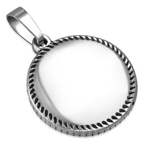 Přívěsek stříbrné barvy z oceli - kroužek s drobnými slzičkami po obvodu