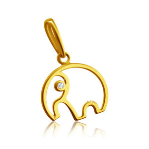 Přívěsek z 9K žlutého zlata - obrys slona s chobotem, čirý zirkon