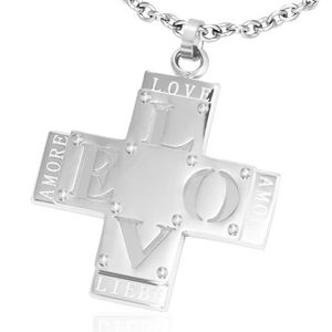 Přívěsek z oceli - dvojitý kříž s nápisem "LOVE"