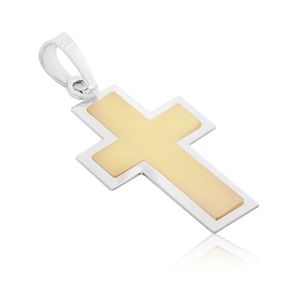 Přívěsek ze 14K zlata - dvoubarevný křížek s matným středem