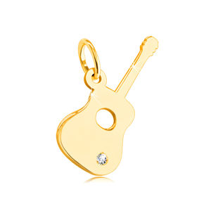 Přívěsek ze 14K žlutého zlata - kytara s čirým zirkonem ve spodní části
