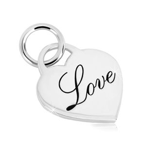 Přívěsek ze stříbra 925 - zrcadlově lesklý srdcovitý zámek, ozdobný nápis "Love"