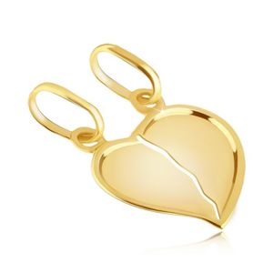 Přívěsek ze zlata 14K pro pár - zlomené lesklé srdce s výrazným okrajem