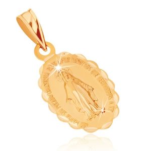 Přívěsek ze žlutého 9K zlata - oboustranný medailonek s Pannou Marií