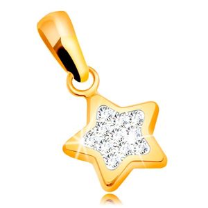 Přívěsek ze žlutého zlata 585 - třpytivá pěticípá hvězda, čiré zirkony
