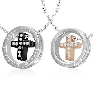 Přívěsky pro dvojici - kříž se zirkony v kruhu, černý a zlatý