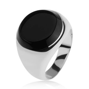 Prsten s černým glazovaným kruhem, lesklá ramena, stříbro 925 - Velikost: 67