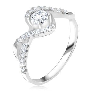 Prsten s čirým kamínkem, zakroucené linie, zirkonová ramena, stříbro 925 - Velikost: 52