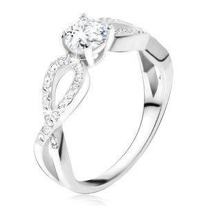 Prsten s čirým okrouhlým kamenem, zirkonové smyčky, stříbro 925 - Velikost: 60